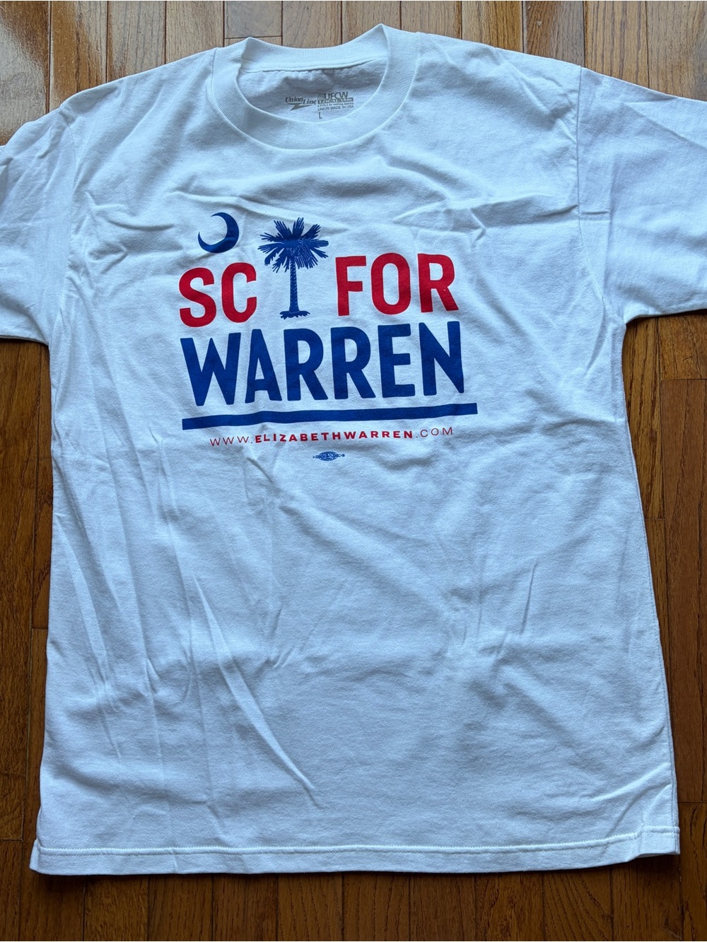 Elizabeth Warren T-Shirt Tee White L Cotton USA South Carolina Tagless